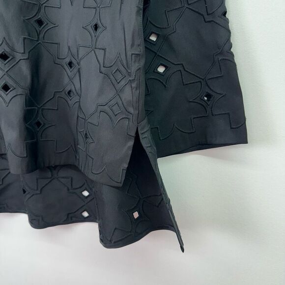 Tibi New York Women’s Black Silk Eyelet Elbow Length Pull Over Blouse - Picture 5 of 8